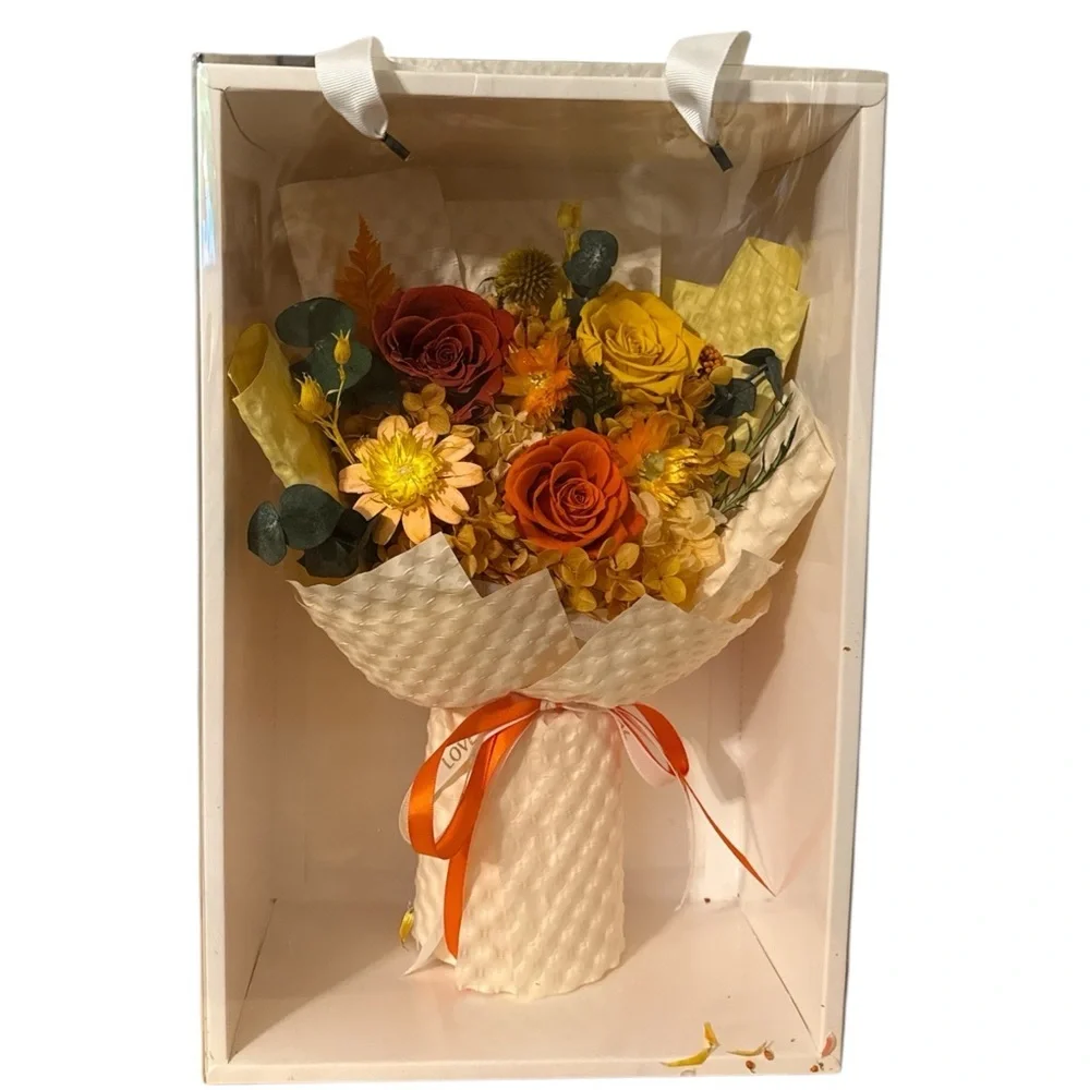 Preserved Flower Bouquet Real Roses Lasts 3 Years Gift Ready Floral Arrangement